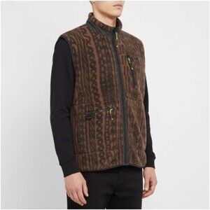Rains Fleece Vest Mens Medium Brown Heavy Warm Full Zip Monogram